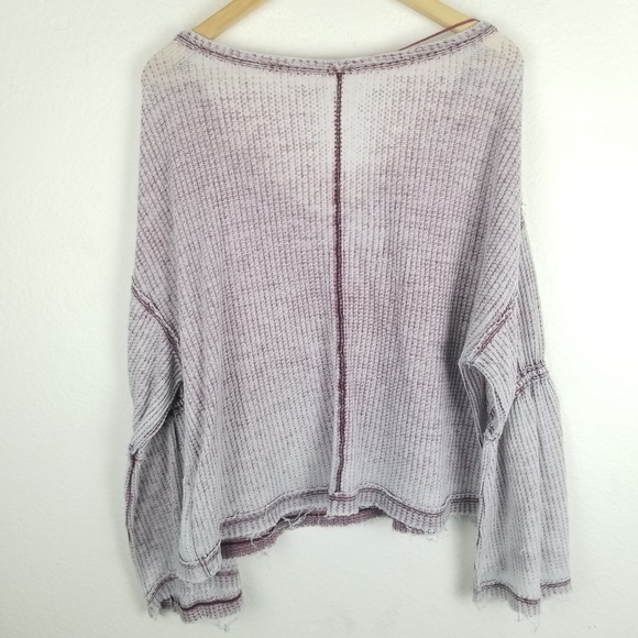 Free People Flare Sleeve Top Waffle Knit Oversized Washed Purple Size Medium - Picture 2 of 6